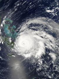 Poster print of Hurricane Ike over Cuba, Hispaniola, and the Bahamas on September 7, 2008.