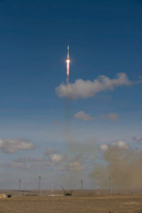 Soyuz TMA-13 spacecraft launch poster print from Baikonur Cosmodrome.
