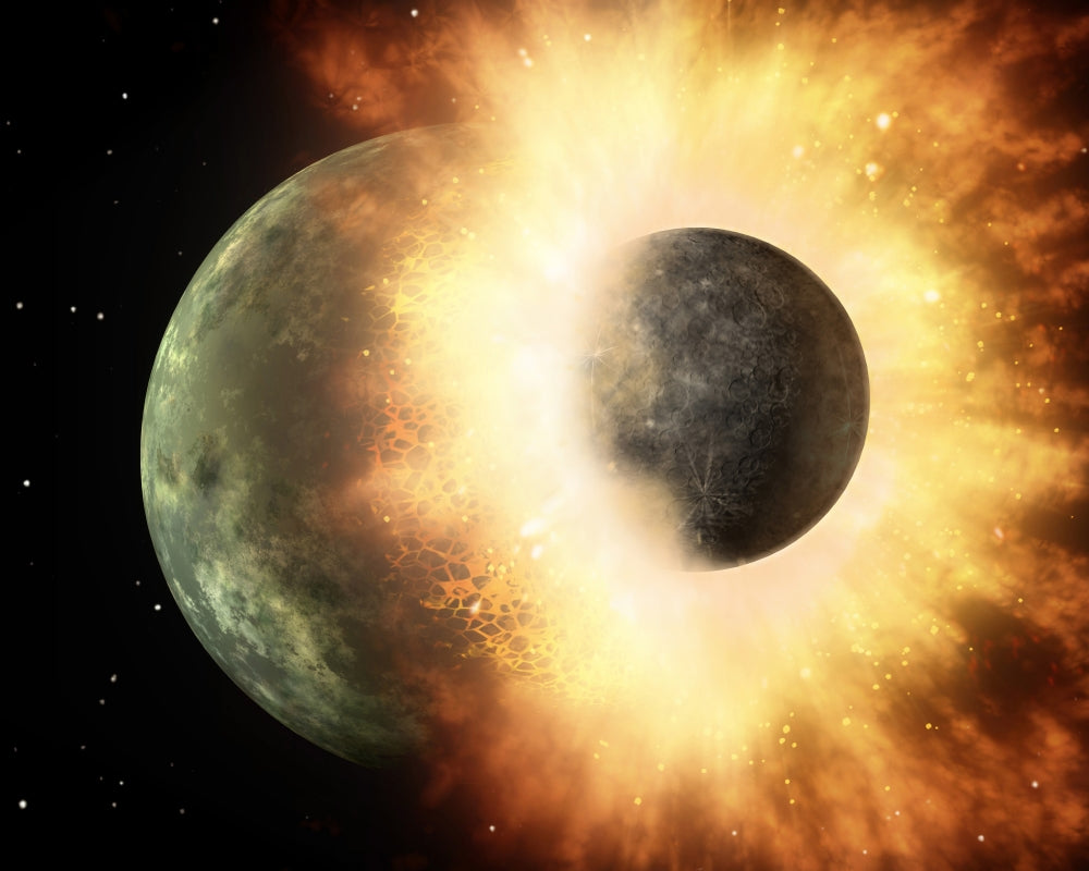 Celestial Collision Poster Print depicting a cosmic event
