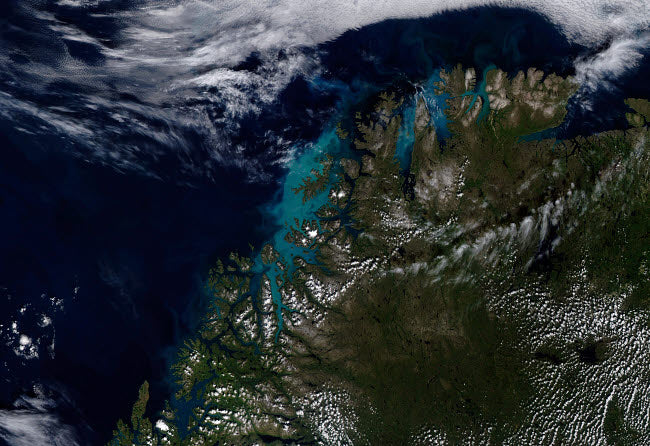 The Norwegian Sea Poster Print showcasing tranquil waters and rugged coastlines.