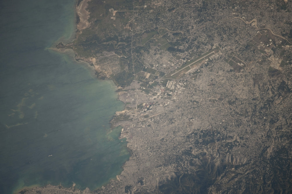 Aerial view of Port-au-Prince, Haiti poster print showcasing vibrant city life.