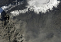Satellite view of an ash plume rising from Eyjafjallajökull volcano, Iceland.