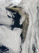 Satellite view of Eyjafjallajökull volcano ash plume poster print.