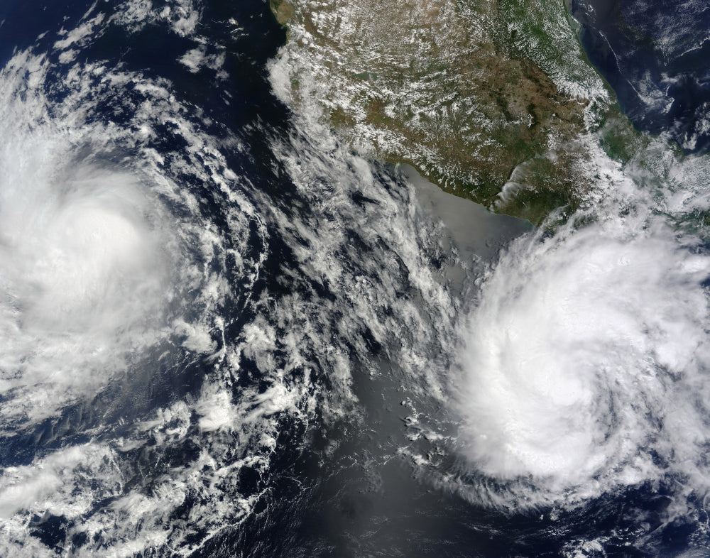 Tropical Storms Blas and Celia satellite view poster print