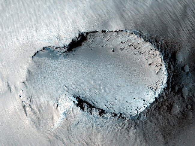 Poster print of a small cone on Mars' giant shield volcanoes, showcasing the unique Martian landscape.