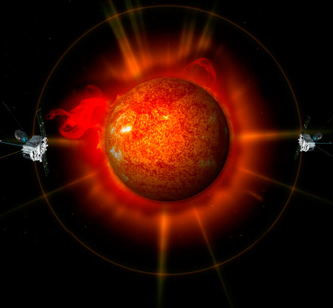 Artist's concept of STEREO spacecraft surrounding the sun poster print