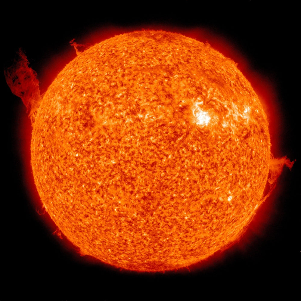 Solar Activity on the Sun Poster Print showcasing vibrant solar flares.