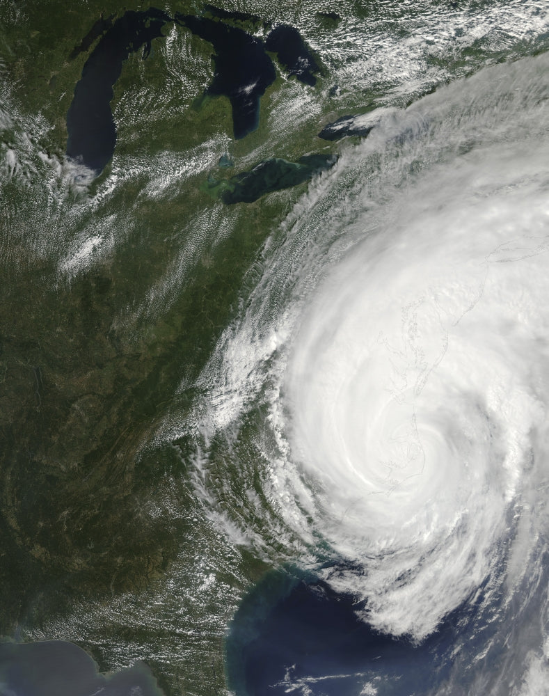 Hurricane Irene Poster Print depicting the storm over the eastern United States on August 27, 2011.