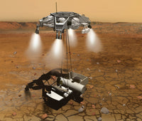 Mars Sample Return Mission Concept Poster Print showing rocket-powered descent stage and rover.