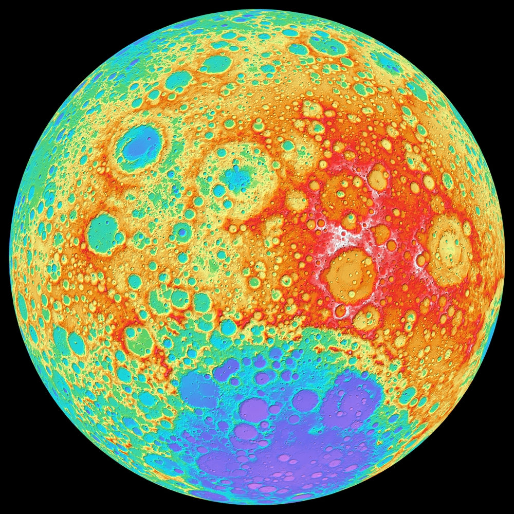 Color Shaded Relief of the Lunar Farside Poster Print showcasing lunar topography