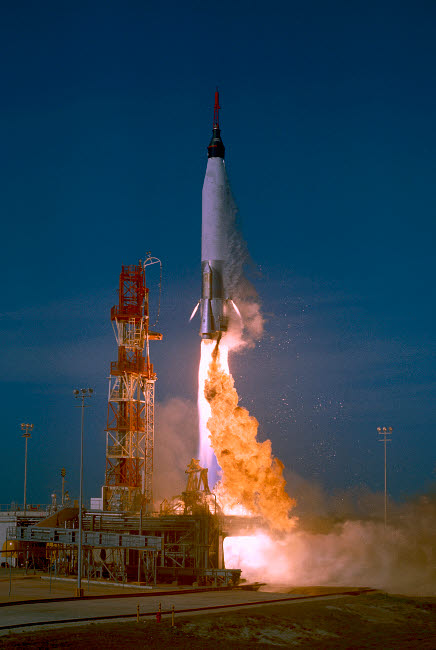 Mercury Atlas unmanned test flight poster print showcasing space exploration.