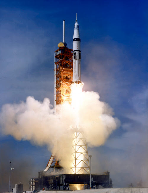 Liftoff of the Saturn IB launch vehicle poster print showcasing the ascent of a NASA rocket.