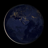 Full Earth City Lights Poster Print featuring Africa, Europe, and the Middle East.