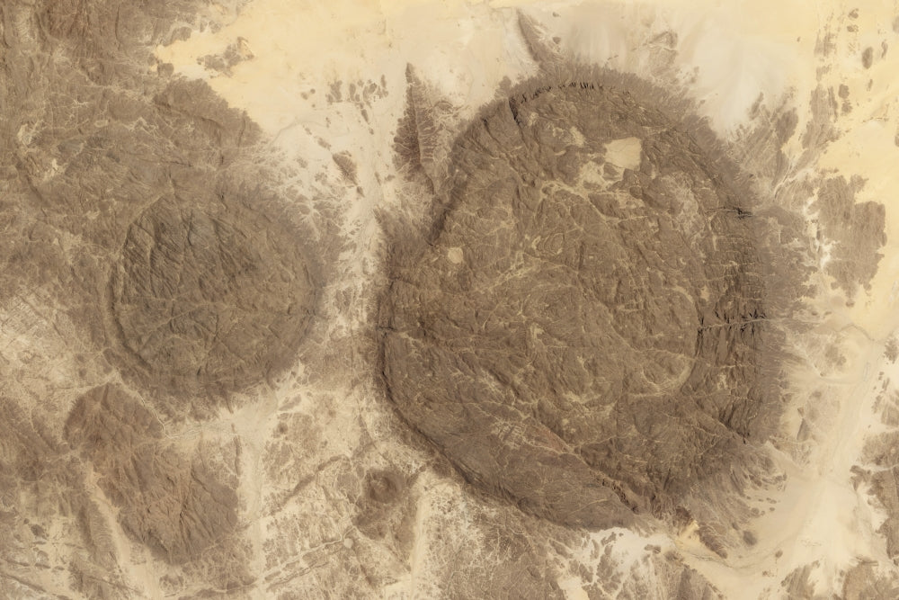 Satellite view of round domes in the Air Mountains, Sahara Desert poster print.