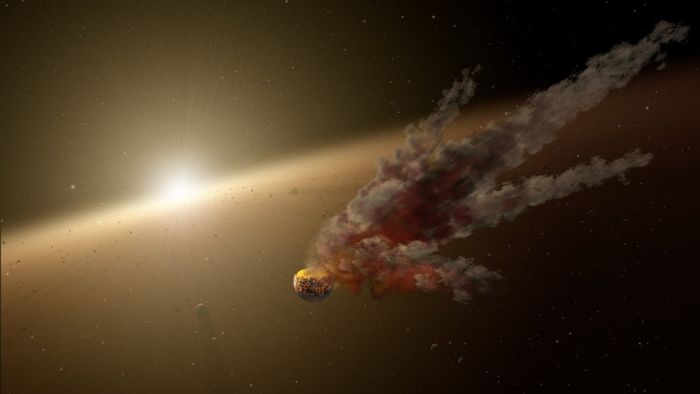 Astronomical collision concept poster print showcasing celestial events.