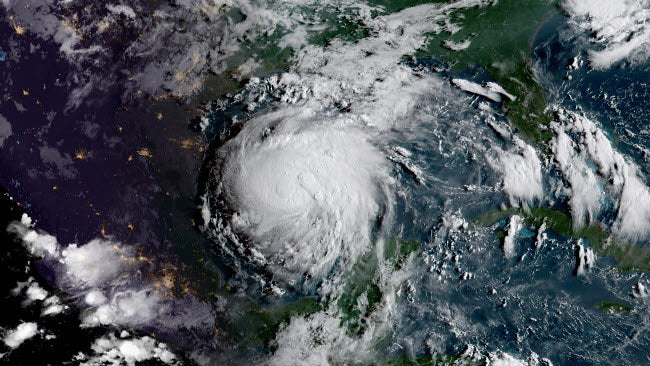 Geocolor image of Tropical Storm Harvey in the Gulf of Mexico Poster Print