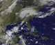 Tropical Cyclone Harvey weather poster print showcasing storm clouds over the Mid-Atlantic region.
