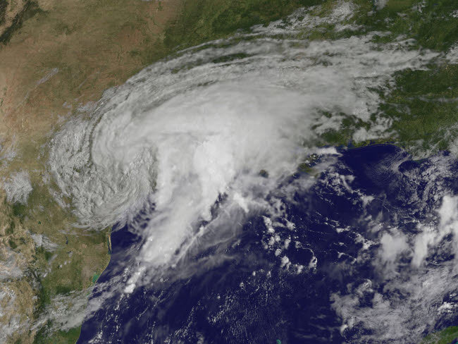 Satellite view of Tropical Storm Harvey over Texas poster print