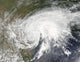 Satellite view of Tropical Storm Harvey poster print showcasing storm details over Texas.