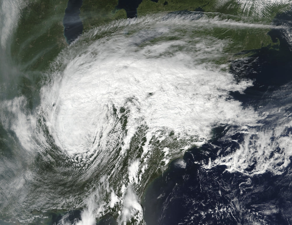 Satellite view of Post-Tropical Cyclone Harvey over the southcentral United States.