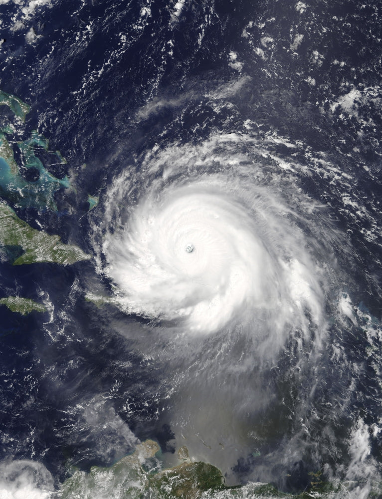 Satellite view of Hurricane Irma over Puerto Rico and Hispaniola poster print.