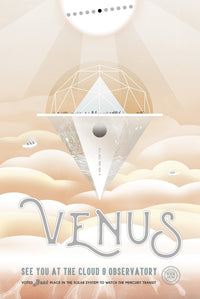 Retro Space Travel Observatory Poster Print showcasing planets transit in the solar system.