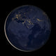 Poster print of Europe, Africa, and Middle East at night with city lights.