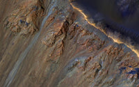 Enhanced color close-up poster print of Krupac Crater on Mars.
