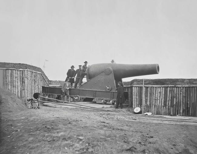 Cannon Mounted in Fort at Battery Rodger during American Civil War Poster Print