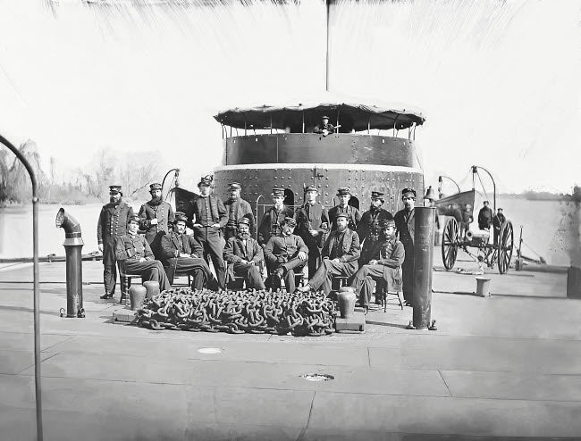 Officers on Deck of Monitor on James River during the American Civil War Poster Print.
