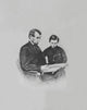 Poster print of President Abraham Lincoln and his son Tad looking at a book.