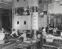 Women working heavy machinery at aircraft assembly plant circa 1942 poster print.