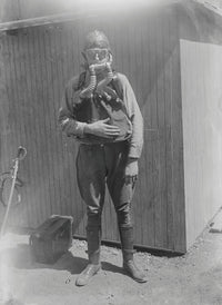 March 1, 1918 US Boy Scout wearing a gas mask poster print.
