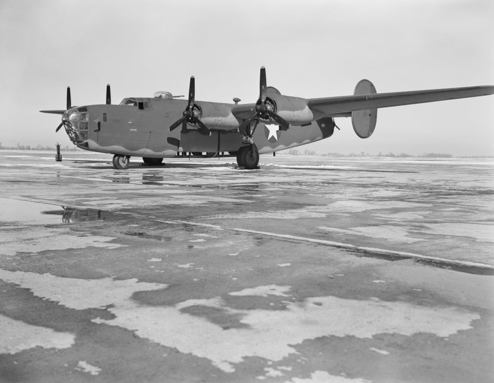 B-24E Liberator bomber poster print on tarmac at Willow Run, Michigan.