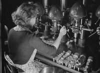 1942 Woman Worker Drilling Castings for Toy Locomotives Poster Print
