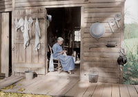 Elder woman knitting on a farm in Tennessee, 1933 poster print.