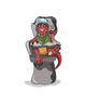 Baby Tyrannosaurus Rex sitting in a high chair poster print.