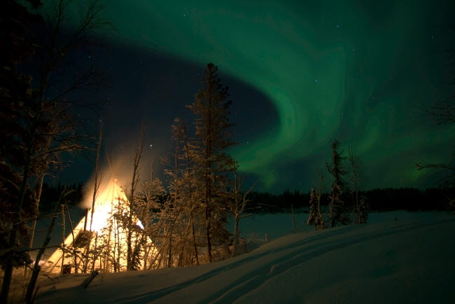 Aurora Above Aurora Village, Aurora Lake Poster Print by Yuichi Takasaka