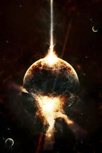 A Concentrated Gamma Ray Strikes A Planet Poster Print showing cosmic explosion.