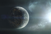 Fleet of colonization ships departing for a discovery trip into a neighboring solar system poster print.