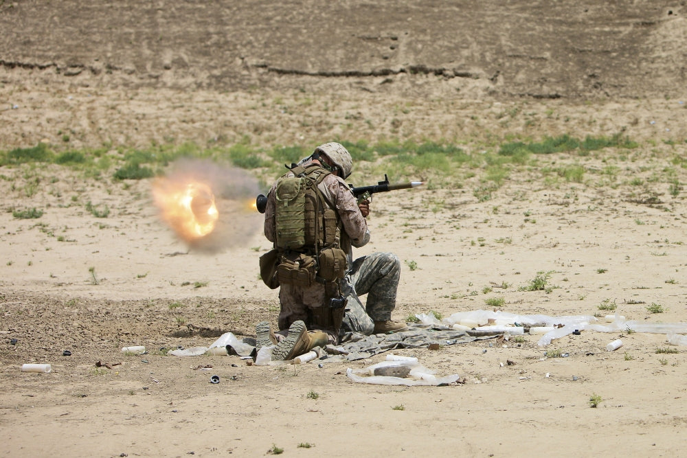 U.S. Army soldier firing RPG-7 grenade launcher poster print