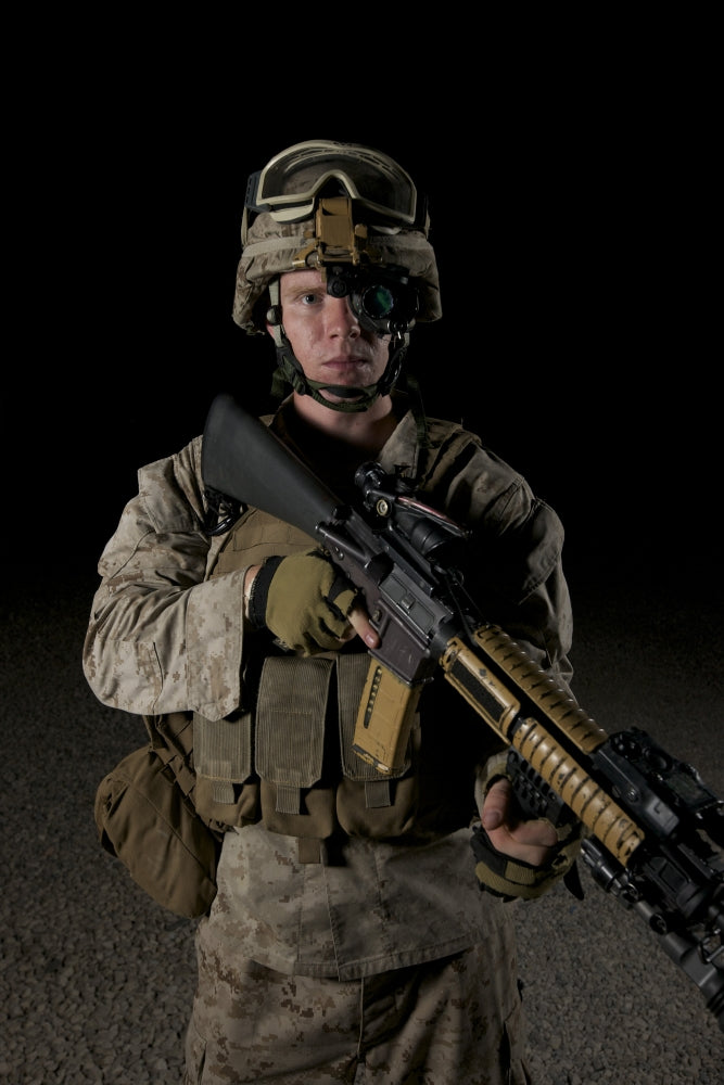 Portrait of a U.S. Marine wearing night vision device poster print.