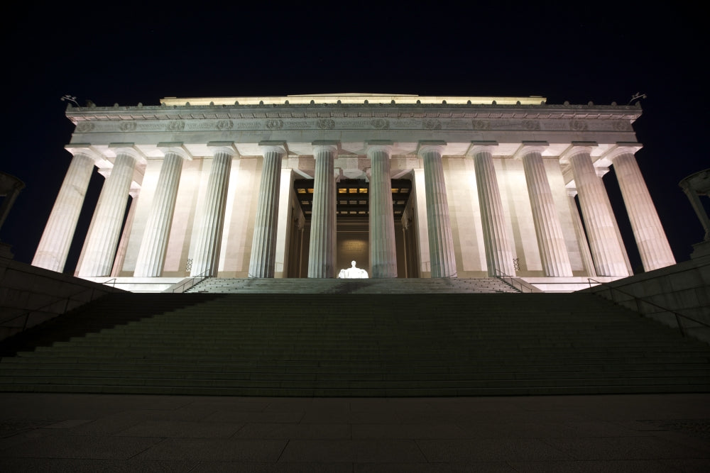 Lincoln Memorial lit up at night poster print showcasing Washington D.C.