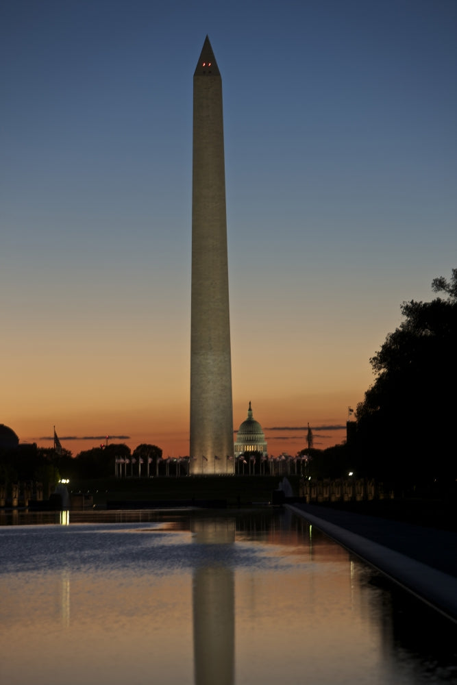 Washington Monument at sunset poster print showcasing the iconic landmark in Washington D.C.