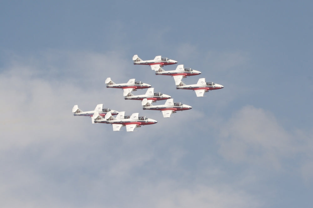 Snowbirds 431 Air Demonstration Squadron performing aerobatics at Wings Over Houston 2007 airshow poster print.