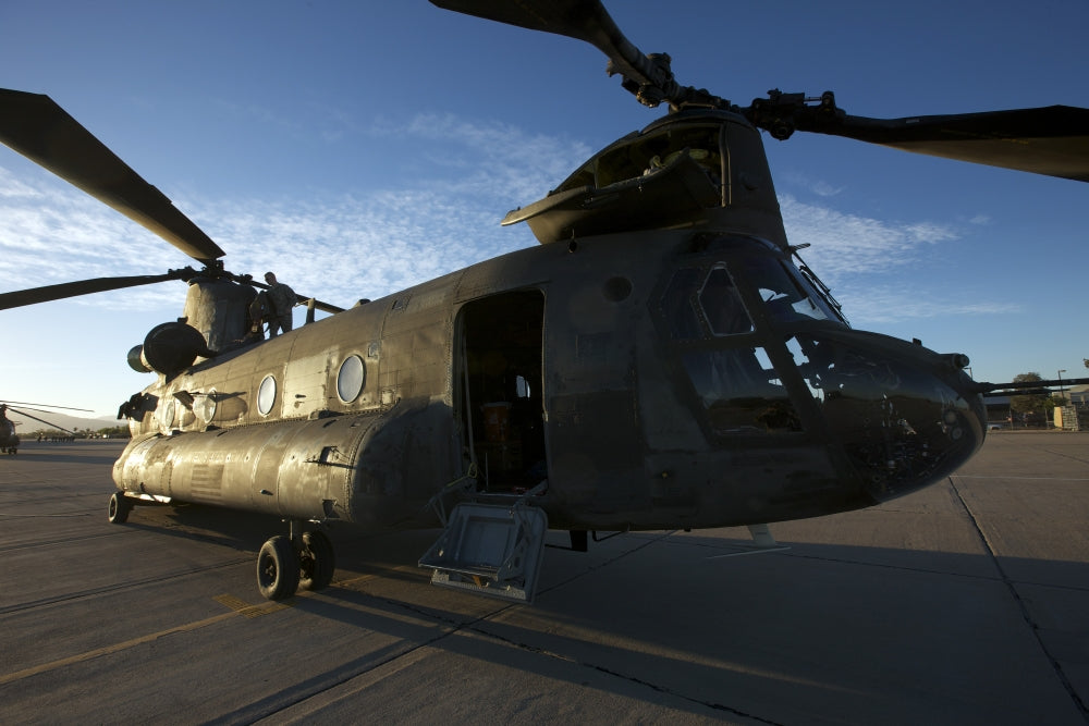 CH-47 Chinook helicopter on the tarmac at Davis-Monthan Air Force Base, Arizona poster print.