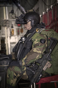 U.S. Navy Seal combat diver with night vision preparing for HALO jump operations from a C-130 Hercules poster print.