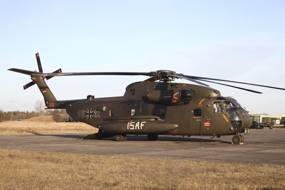 German CH-53GS helicopter taking off from Stendal airfield during Exercise Bora 2011.