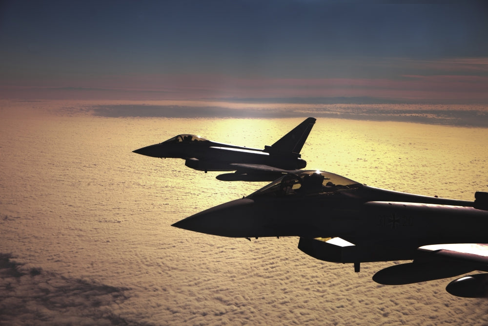 Two German Air Force Eurofighter Typhoons flying over France
