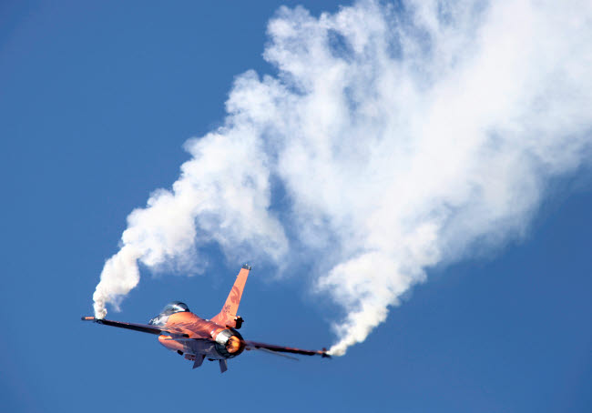 Dutch Air Force F-16A during a turning and burning demonstration poster print